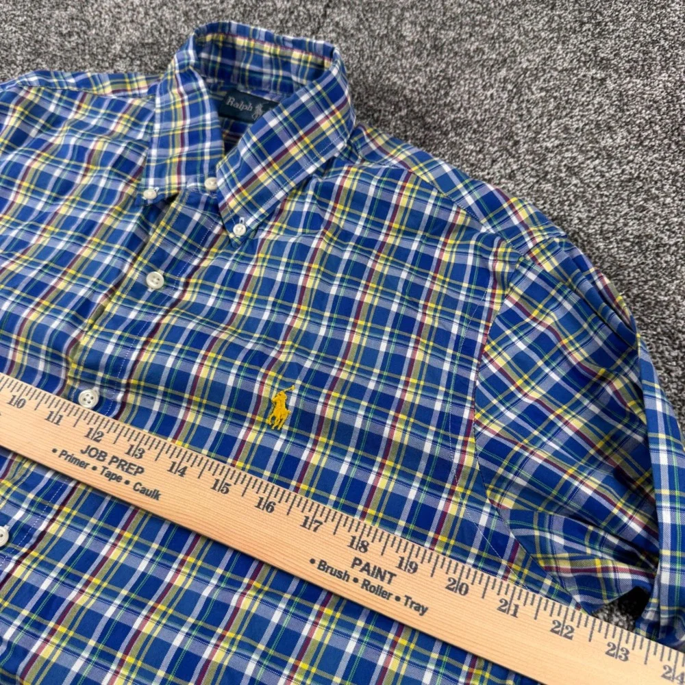 Polo Ralph Lauren Men's Medium‎ Blue Yellow Plaid Button Down Shirt Long Sleeve